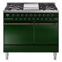 Nostalgie II 40 UPD40FQNMPEGB Freestanding Dual Fuel Range with 6 Sealed Burners with Griddle Double Oven with Solid Door with Bronze knobs view 1