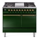 Nostalgie II 40 UPD40FQNMPEGG Freestanding Dual Fuel Range with 6 Sealed Burners with Griddle Double Oven with Solid Door with Brass knobs view 1
