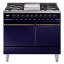 Nostalgie II 40 UPD40FQNMPMBB Freestanding Dual Fuel Range with 6 Sealed Burners with Griddle Double Oven with Solid Door with Bronze knobs view 1