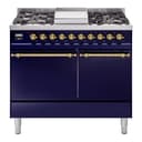 Nostalgie II 40 UPD40FQNMPMBG Freestanding Dual Fuel Range with 6 Sealed Burners with Griddle Double Oven with Solid Door with Brass knobs view 1