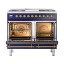 Nostalgie II 40 UPD40FQNMPMBG Freestanding Dual Fuel Range with 6 Sealed Burners with Griddle Double Oven with Solid Door with Brass knobs view 2