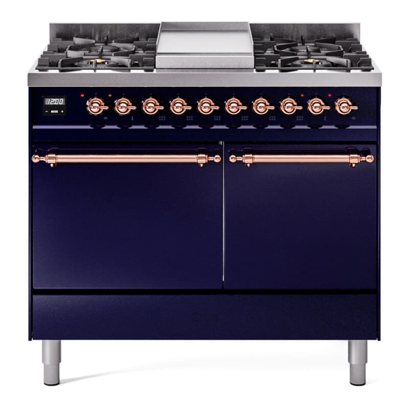 Nostalgie II 40 UPD40FQNMPMBP Freestanding Dual Fuel Range with 6 Sealed Burners with Griddle Double Oven with Solid Door with Copper knobs