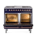 Nostalgie II 40 UPD40FQNMPMBP Freestanding Dual Fuel Range with 6 Sealed Burners with Griddle Double Oven with Solid Door with Copper knobs view 2