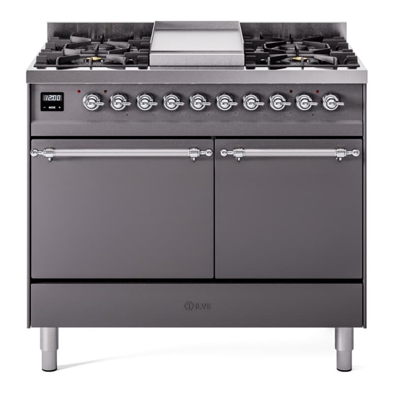 Nostalgie II 40 UPD40FQNMPMGC Freestanding Dual Fuel Range with 6 Sealed Burners with Griddle Double Oven with Solid Door with Chrome knobs