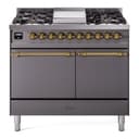 Nostalgie II 40 UPD40FQNMPMGG Freestanding Dual Fuel Range with 6 Sealed Burners with Griddle Double Oven with Solid Door with Brass knobs view 1