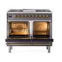 Nostalgie II 40 UPD40FQNMPMGG Freestanding Dual Fuel Range with 6 Sealed Burners with Griddle Double Oven with Solid Door with Brass knobs view 2