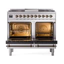 Nostalgie II 40 UPD40FQNMPSSB Freestanding Dual Fuel Range with 6 Sealed Burners with Griddle Double Oven with Solid Door with Bronze knobs view 2