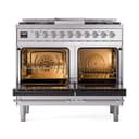 Nostalgie II 40 UPD40FQNMPSSC Freestanding Dual Fuel Range with 6 Sealed Burners with Griddle Double Oven with Solid Door with Chrome knobs view 2