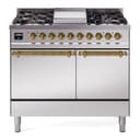 Nostalgie II 40 UPD40FQNMPSSG Freestanding Dual Fuel Range with 6 Sealed Burners with Griddle Double Oven with Solid Door with Brass knobs view 1
