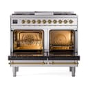 Nostalgie II 40 UPD40FQNMPSSG Freestanding Dual Fuel Range with 6 Sealed Burners with Griddle Double Oven with Solid Door with Brass knobs view 2