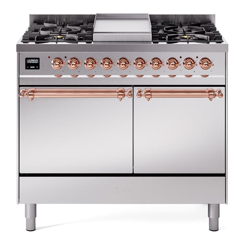 Nostalgie II 40 UPD40FQNMPSSP Freestanding Dual Fuel Range with 6 Sealed Burners with Griddle Double Oven with Solid Door with Copper knobs