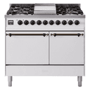 Nostalgie II 40 UPD40FQNMPWHB Freestanding Dual Fuel Range with 6 Sealed Burners with Griddle Double Oven with Solid Door with Bronze knobs view 1