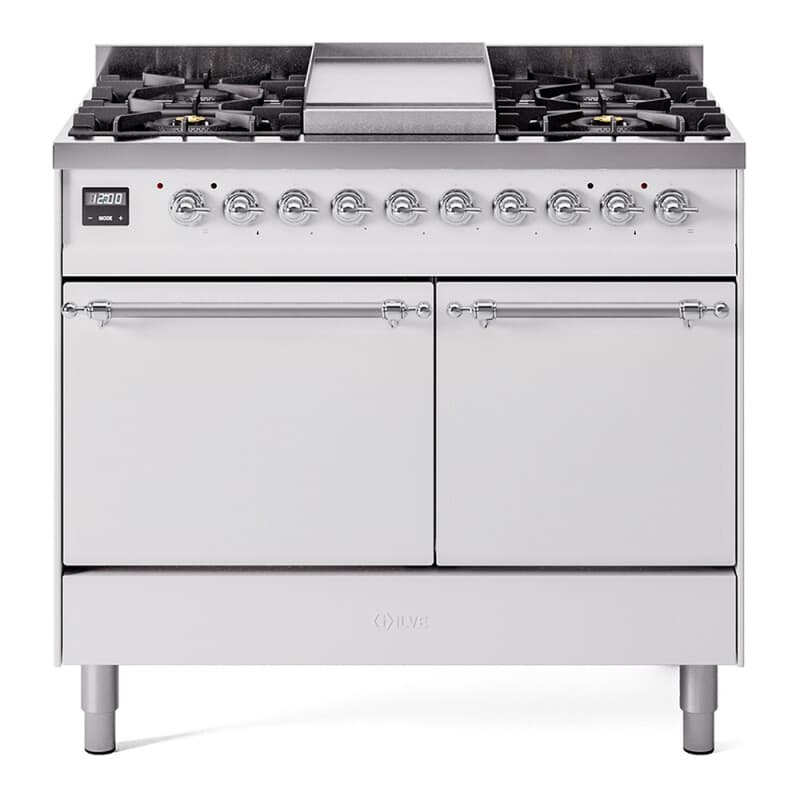 Nostalgie II 40 UPD40FQNMPWHC Freestanding Dual Fuel Range with 6 Sealed Burners with Griddle Double Oven with Solid Door with Chrome knobs