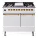 Nostalgie II 40 UPD40FQNMPWHG Freestanding Dual Fuel Range with 6 Sealed Burners with Griddle Double Oven with Solid Door with Brass knobs view 1