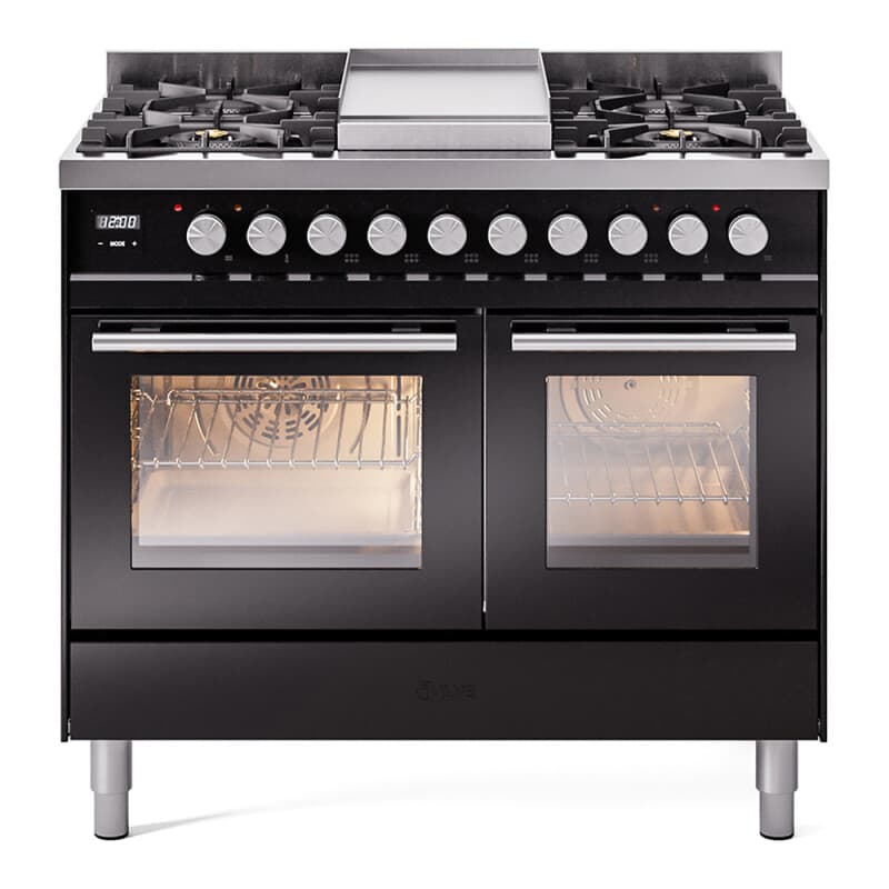 Professional Plus II 40 UPD40FWMPBK Freestanding Dual Fuel Range with 6 Sealed Burners with Griddle Double Oven with Triple Glass Door with Stainless Steel knobs