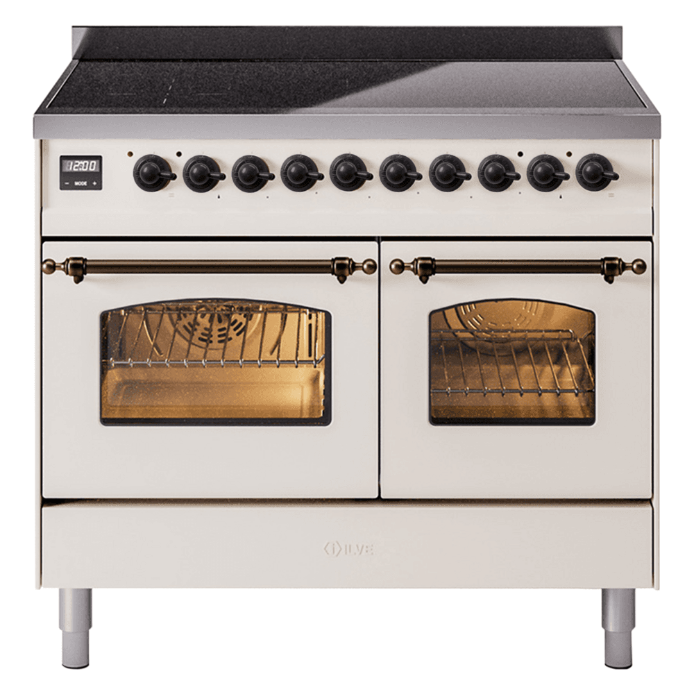 Nostalgie II Series 40 inch Freestanding Electric Induction Range with 6 Elements, Smoothtop Cooktop, 4.3 cu. ft. Total Oven Capacity, Convection Oven, Storage Drawer with Bronze Trim