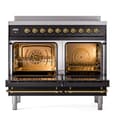 Nostalgie II 40 UPDI406NMPBKG Freestanding Electric Range Range with Induction Double Oven with Triple Glass Door with Brass knobs view 2