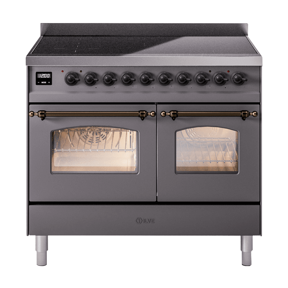 Nostalgie II 40 UPDI406NMPMGB Freestanding Electric Range Range with Induction Double Oven with Triple Glass Door with Bronze knobs