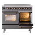 Nostalgie II 40 UPDI406NMPMGB Freestanding Electric Range Range with Induction Double Oven with Triple Glass Door with Bronze knobs view 4