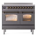 Nostalgie II 40 UPDI406NMPMGB Freestanding Electric Range Range with Induction Double Oven with Triple Glass Door with Bronze knobs view 5