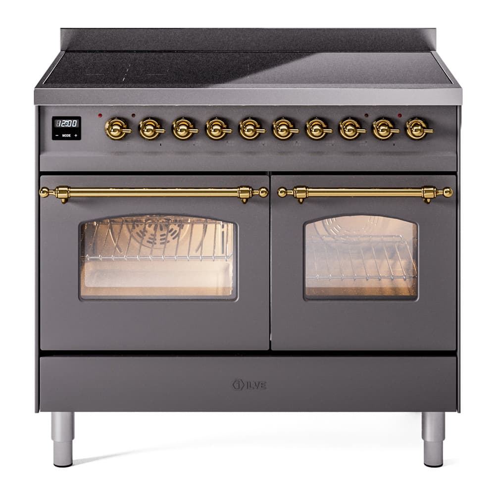 Nostalgie II 40 UPDI406NMPMGG Freestanding Electric Range Range with Induction Double Oven with Triple Glass Door with Brass knobs