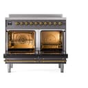 Nostalgie II 40 UPDI406NMPMGG Freestanding Electric Range Range with Induction Double Oven with Triple Glass Door with Brass knobs view 2
