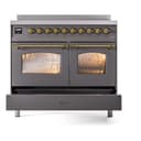 Nostalgie II 40 UPDI406NMPMGG Freestanding Electric Range Range with Induction Double Oven with Triple Glass Door with Brass knobs view 6