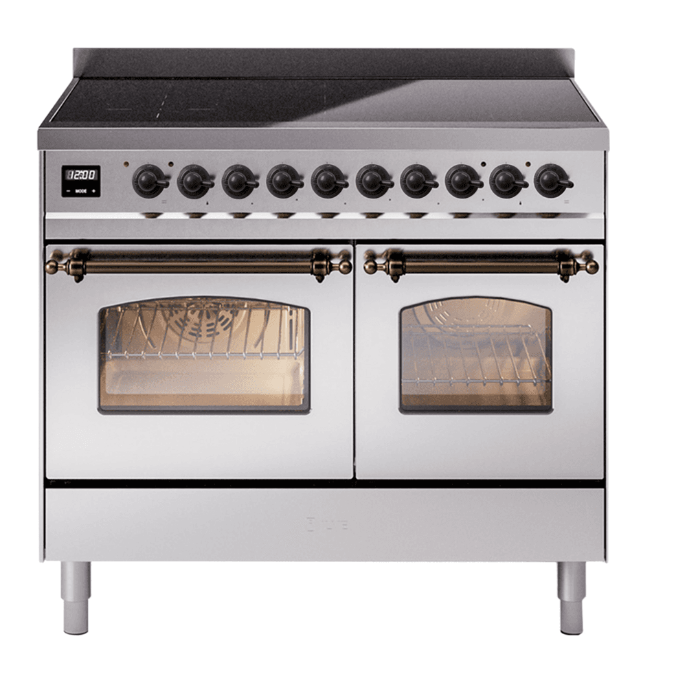 Nostalgie II 40 UPDI406NMPSSB Freestanding Electric Range Range with Induction Double Oven with Triple Glass Door with Bronze knobs
