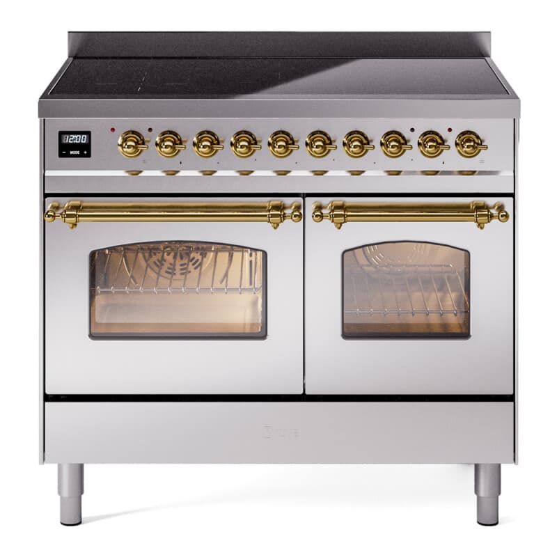 Nostalgie II 40 UPDI406NMPSSG Freestanding Electric Range Range with Induction Double Oven with Triple Glass Door with Brass knobs
