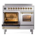 Nostalgie II 40 UPDI406NMPSSG Freestanding Electric Range Range with Induction Double Oven with Triple Glass Door with Brass knobs view 3