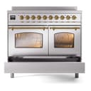 Nostalgie II 40 UPDI406NMPSSG Freestanding Electric Range Range with Induction Double Oven with Triple Glass Door with Brass knobs view 6