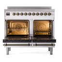 Nostalgie II 40 UPDI406NMPWHB Freestanding Electric Range Range with Induction Double Oven with Triple Glass Door with Bronze knobs view 2