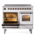Nostalgie II 40 UPDI406NMPWHB Freestanding Electric Range Range with Induction Double Oven with Triple Glass Door with Bronze knobs view 3