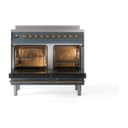 Nostalgie II 40 UPDI406QNMPBGG Freestanding Electric Range Range with Induction Double Oven with Solid Door with Brass knobs view 2