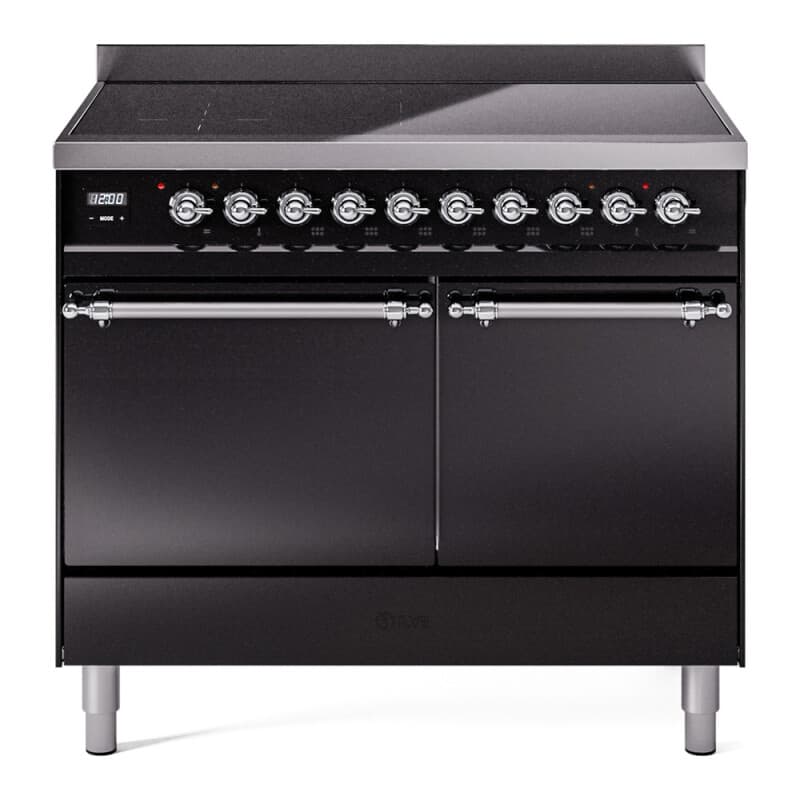 Nostalgie II 40 UPDI406QNMPBKC Freestanding Electric Range Range with Induction Double Oven with Solid Door with Chrome knobs