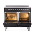Nostalgie II 40 UPDI406QNMPBKC Freestanding Electric Range Range with Induction Double Oven with Solid Door with Chrome knobs view 2