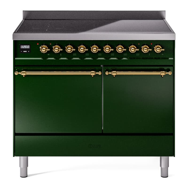 Nostalgie II 40 UPDI406QNMPEGG Freestanding Electric Range Range with Induction Double Oven with Solid Door with Brass knobs