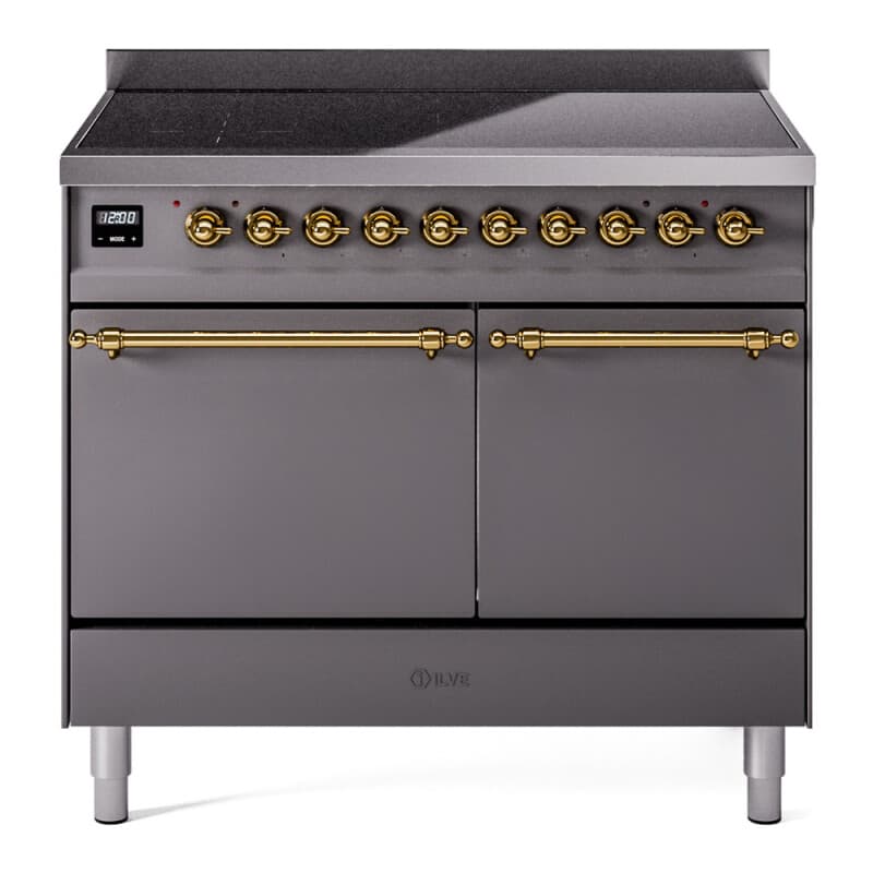 Nostalgie II 40 UPDI406QNMPMGG Freestanding Electric Range Range with Induction Double Oven with Solid Door with Brass knobs