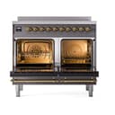 Nostalgie II 40 UPDI406QNMPMGG Freestanding Electric Range Range with Induction Double Oven with Solid Door with Brass knobs view 2