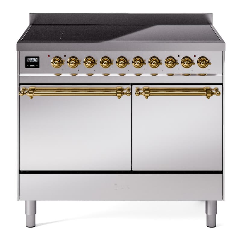 Nostalgie II 40 UPDI406QNMPSSG Freestanding Electric Range Range with Induction Double Oven with Solid Door with Brass knobs