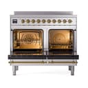 Nostalgie II 40 UPDI406QNMPSSG Freestanding Electric Range Range with Induction Double Oven with Solid Door with Brass knobs view 2
