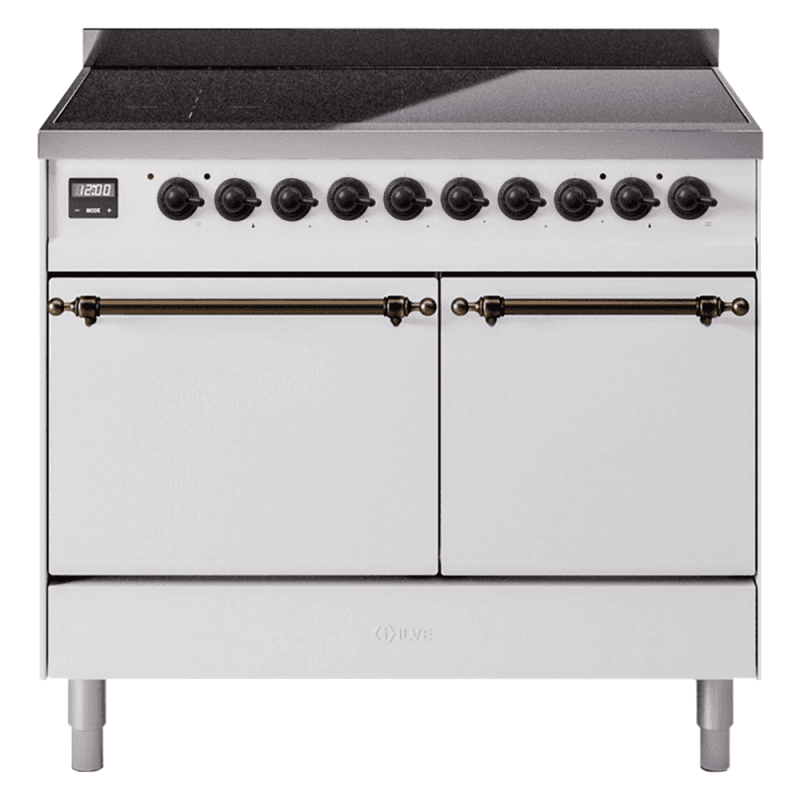 Nostalgie II 40 UPDI406QNMPWHB Freestanding Electric Range Range with Induction Double Oven with Solid Door with Bronze knobs