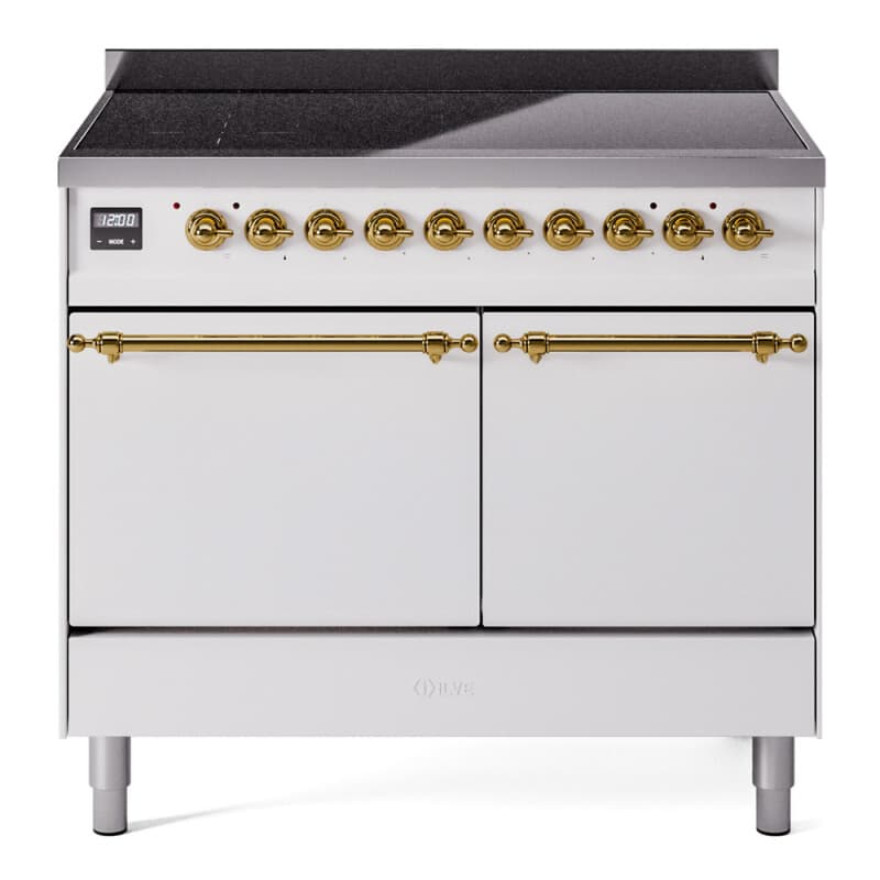 Nostalgie II 40 UPDI406QNMPWHG Freestanding Electric Range Range with Induction Double Oven with Solid Door with Brass knobs