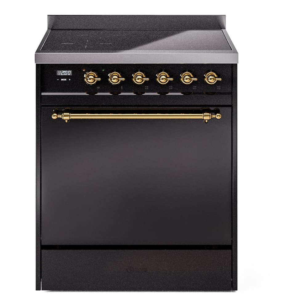 Nostalgie II 30 UPI304QNMPBKG Freestanding Electric Range Range with Induction Single Oven with Solid Door with Brass knobs