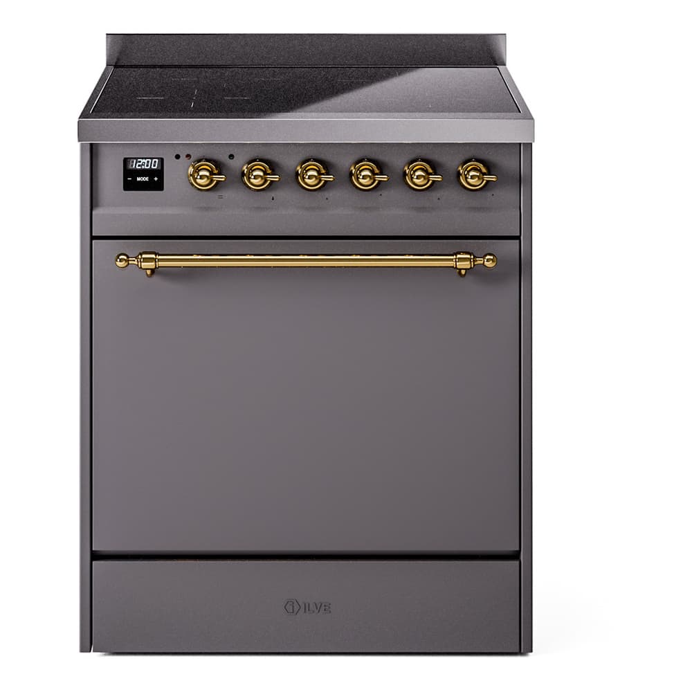 Nostalgie II 30 UPI304QNMPMGG Freestanding Electric Range Range with Induction Single Oven with Solid Door with Brass knobs