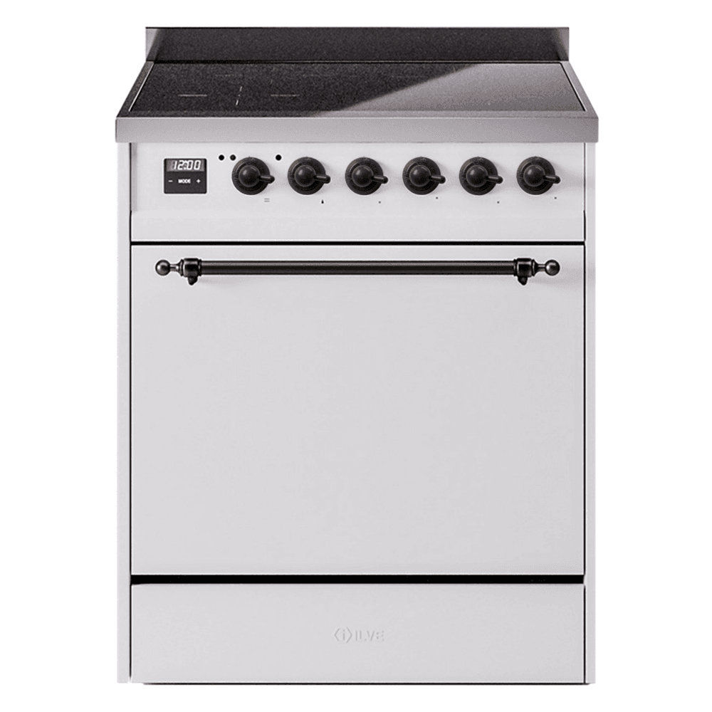Nostalgie II 30 UPI304QNMPWHB Freestanding Electric Range Range with Induction Single Oven with Solid Door with Bronze knobs