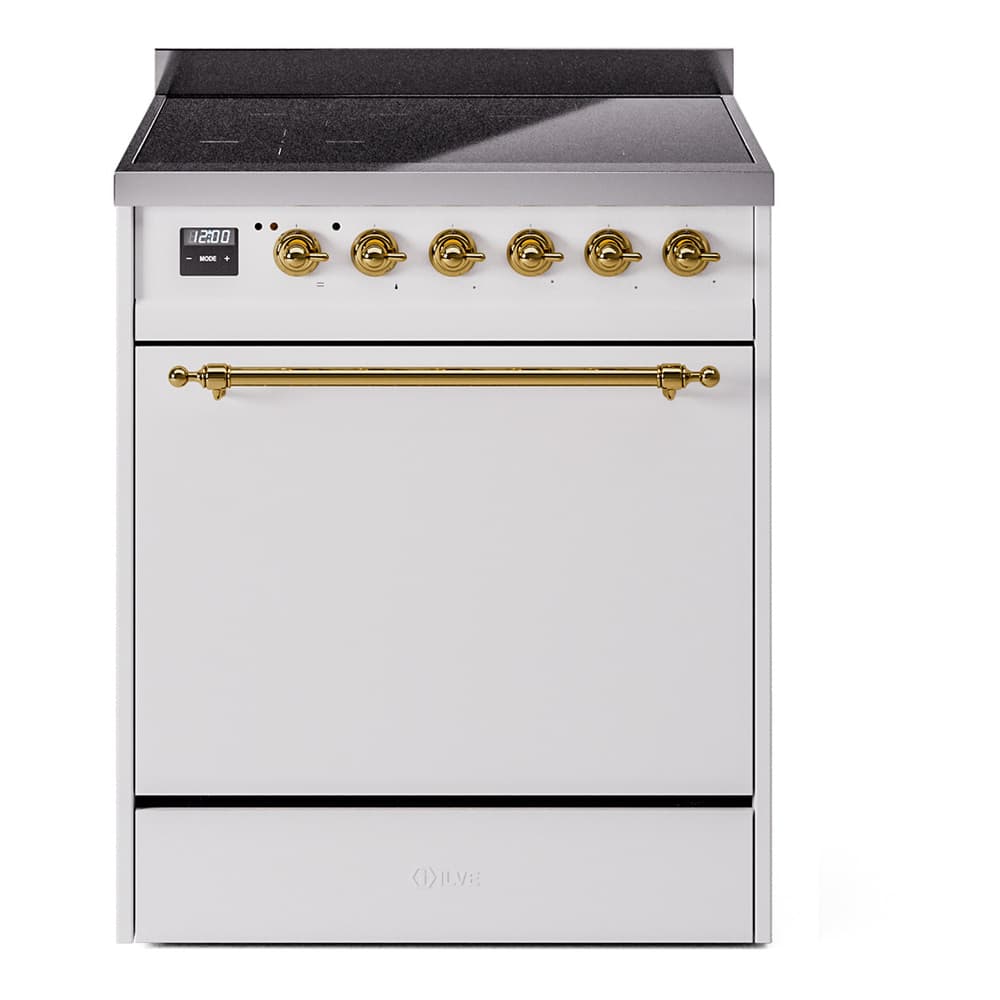 Nostalgie II 30 UPI304QNMPWHG Freestanding Electric Range Range with Induction Single Oven with Solid Door with Brass knobs