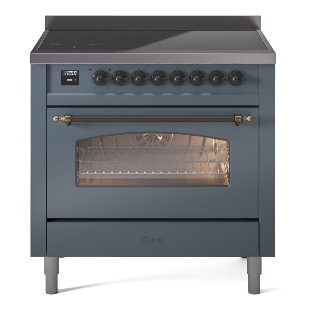 Nostalgie II Series 36 inch Freestanding Electric Induction Range with 6 Elements, Smoothtop Cooktop, 3.5 cu. ft. Total Oven Capacity, Convection Oven, Storage Drawer with Bronze Trim