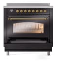 Nostalgie II 36 UPI366NMPBKG Freestanding Electric Range Range with Induction Single Oven with Triple Glass Door with Brass knobs view 4