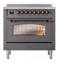 Nostalgie II Series 36 inch Freestanding Electric Induction Range with 6 Elements, Smoothtop Cooktop, 3.5 cu. ft. Total Oven Capacity, Convection Oven, Storage Drawer, with Bronze Trim view 2